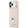 Capa Karl Lagerfeld Silicone Choupette Metal Pin para Apple iPhone 18 Pro Max / 17 Pro Max, rosa