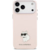 Capa Karl Lagerfeld Silicone Choupette Metal Pin para Apple iPhone 18 Pro Max / 17 Pro Max, rosa