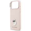 Capa Karl Lagerfeld Silicone Choupette Metal Pin para Apple iPhone 18 Pro Max / 17 Pro Max, rosa
