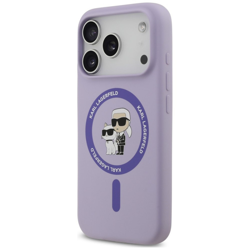Capa Karl Lagerfeld Silicone Karl&Choupette Ring MagSafe para Apple iPhone 18 Pro / 17 Pro, roxa