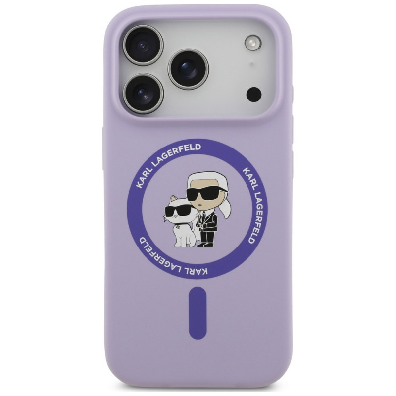 Capa Karl Lagerfeld Silicone Karl&Choupette Ring MagSafe para Apple iPhone 18 Pro / 17 Pro, roxa