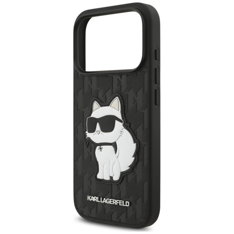 Capa Karl Lagerfeld Saffiano Mono Patch Choupette para Apple iPhone 18 Pro / 17 Pro, preta