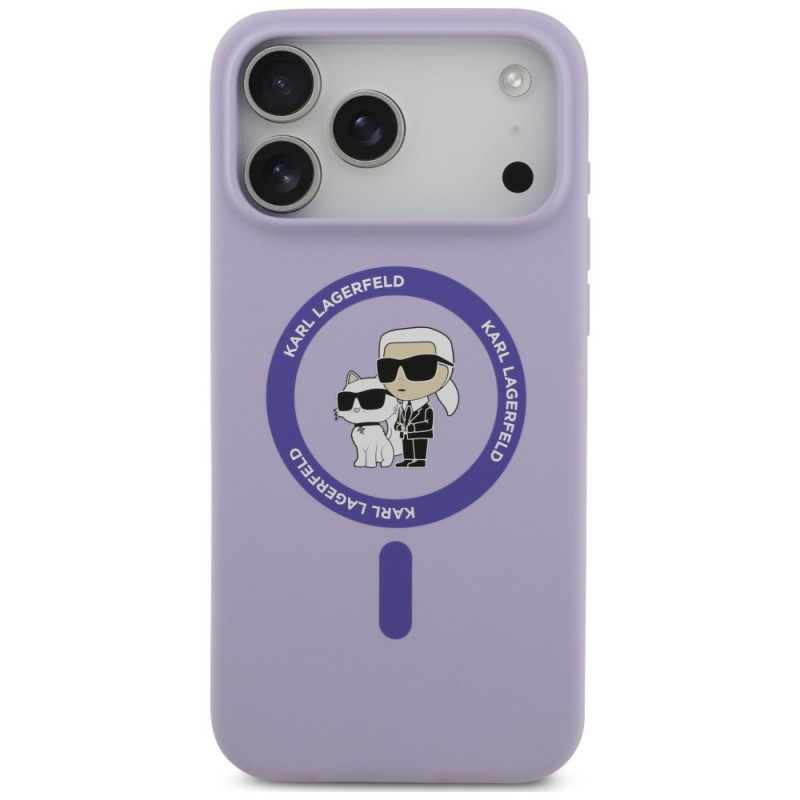 Capa MagSafe com anel Karl&Choupette em silicone Karl Lagerfeld para Apple iPhone 18 Pro Max / iPhone 17 Pro Max, roxa