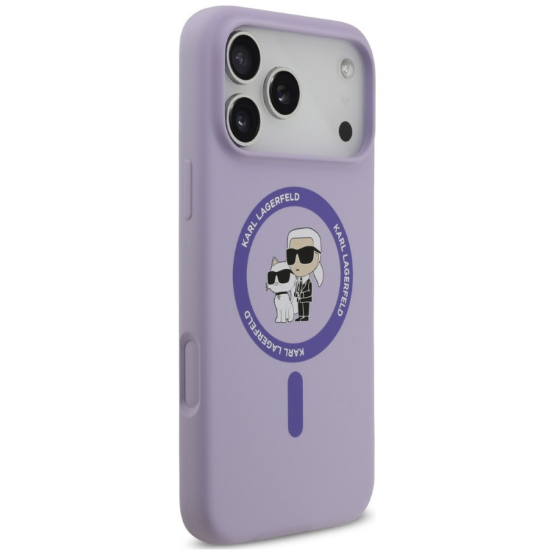 Capa MagSafe com anel Karl&Choupette em silicone Karl Lagerfeld para Apple iPhone 18 Pro Max / iPhone 17 Pro Max, roxa