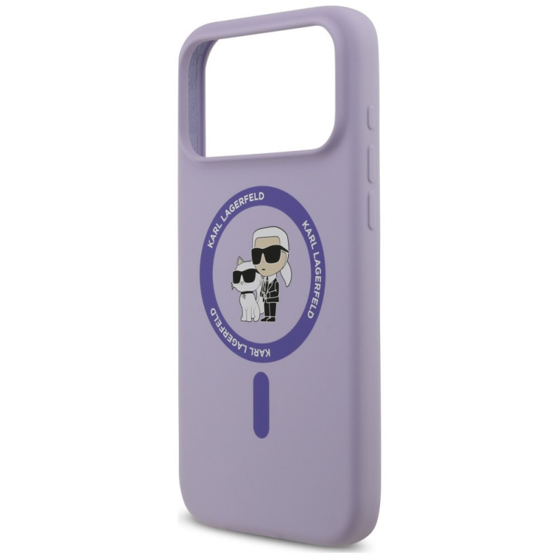 Capa MagSafe com anel Karl&Choupette em silicone Karl Lagerfeld para Apple iPhone 18 Pro Max / iPhone 17 Pro Max, roxa