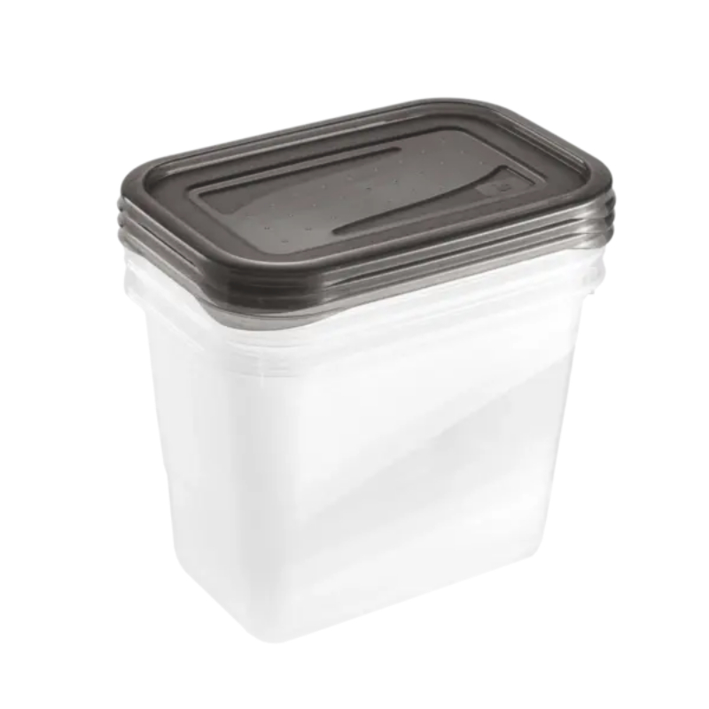 Conjunto de recipientes para alimentos keeeper Fredo Fresh, 3 x 1,0 L, retangular, base transparente, tampa cinzenta