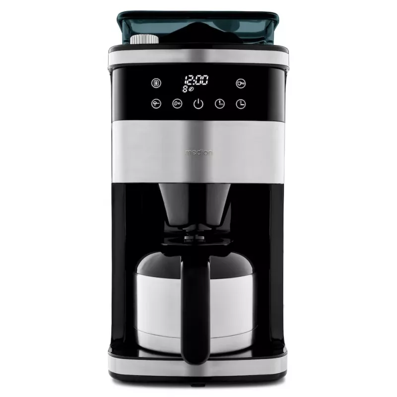 Máquina de café de filtro Medion MD 19911 com moinho, jarro térmico, 1000 W, prateado/preto