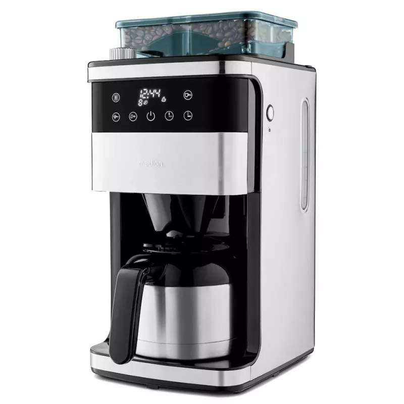 Máquina de café de filtro Medion MD 19911 com moinho, jarro térmico, 1000 W, prateado/preto