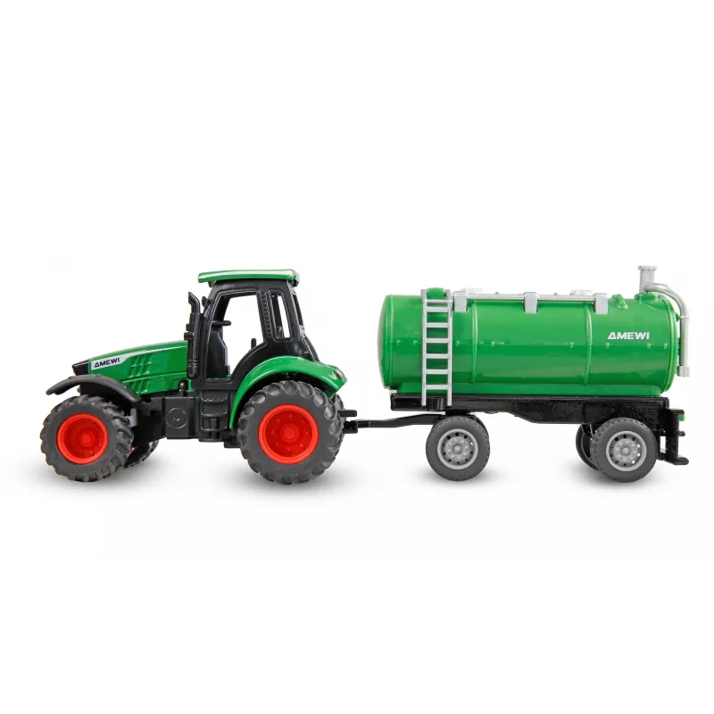 Trator metálico Amewi com atrelado-cisterna, 1:64, RTR, verde