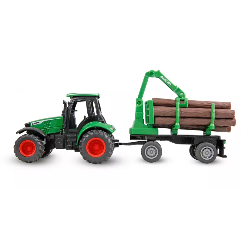 Trator metálico Amewi com atrelado florestal, 1:64, RTR, verde