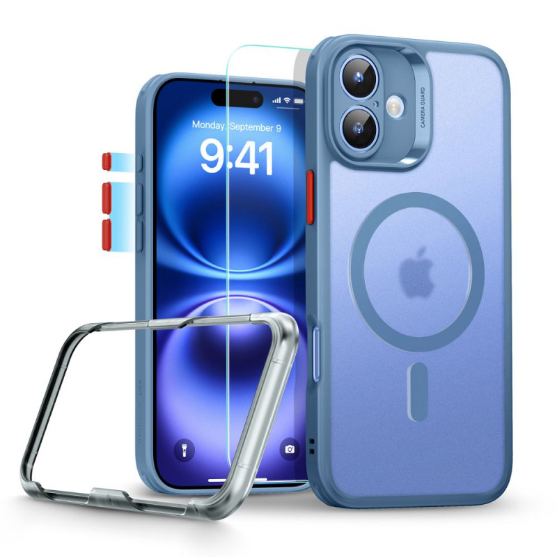 Conjunto ESR Classic Pro HaloLock MagSafe com capa e vidro temperado para Apple iPhone 16, azul fosco