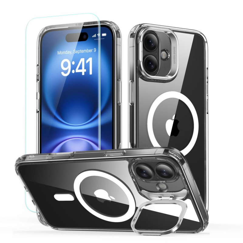 Capa ESR Classic Hybrid Kickstand HaloLock MagSafe com vidro temperado para Apple iPhone 16 Plus, transparente