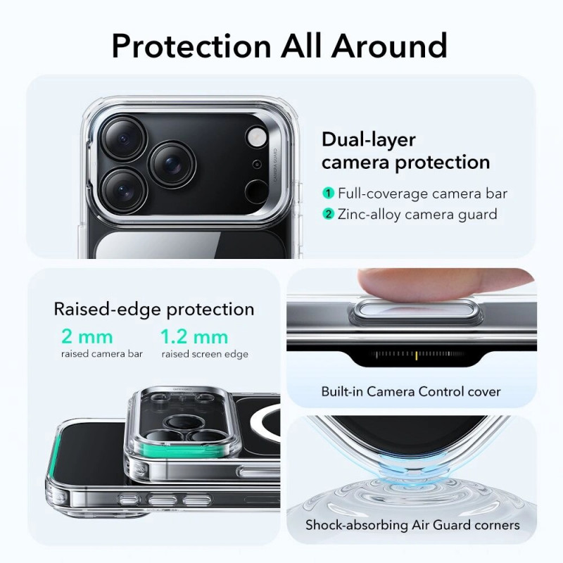 Capa ESR Classic Hybrid Kickstand MagSafe para Apple iPhone 17 Pro Max, transparente