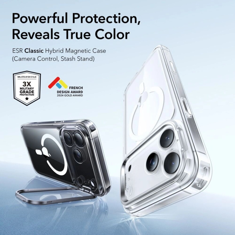 Capa ESR Classic Hybrid Kickstand MagSafe para Apple iPhone 17 Pro Max, transparente