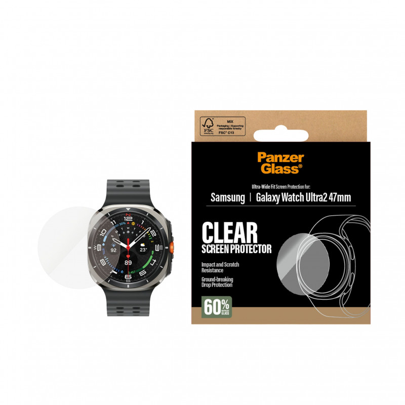 Protetor de ecrã em vidro temperado PanzerGlass para Samsung Galaxy Watch Ultra2 47 mm, transparente