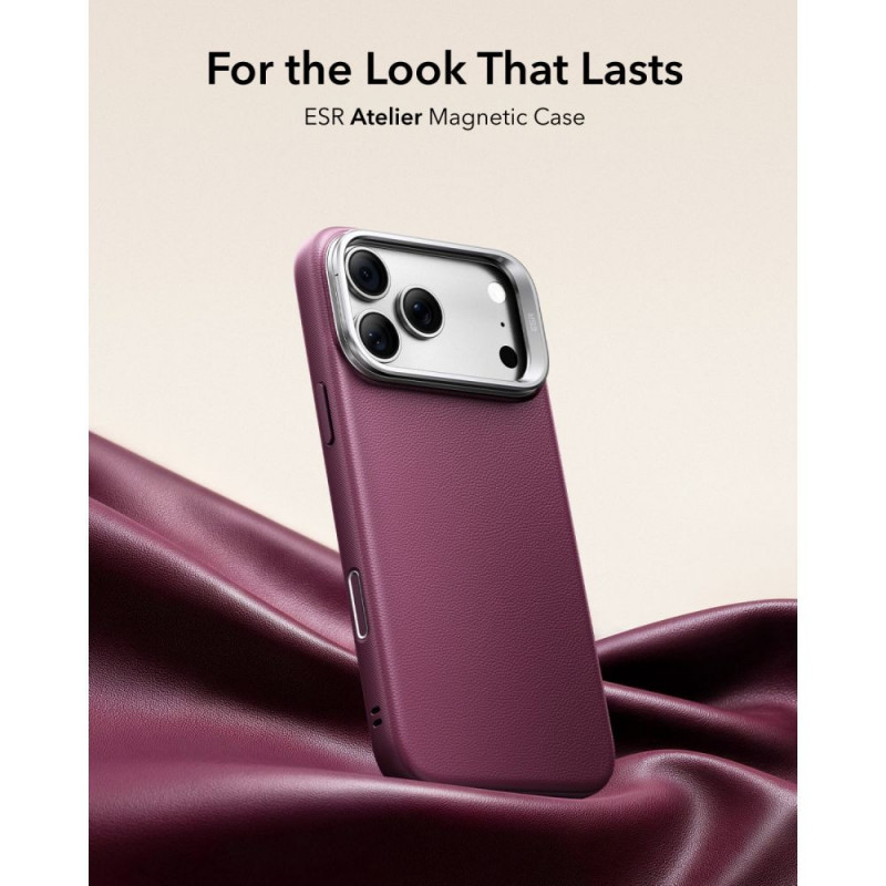Capa ESR Leather Kickstand MagSafe para Apple iPhone 17 Pro / 18 Pro, Deep Burgundy