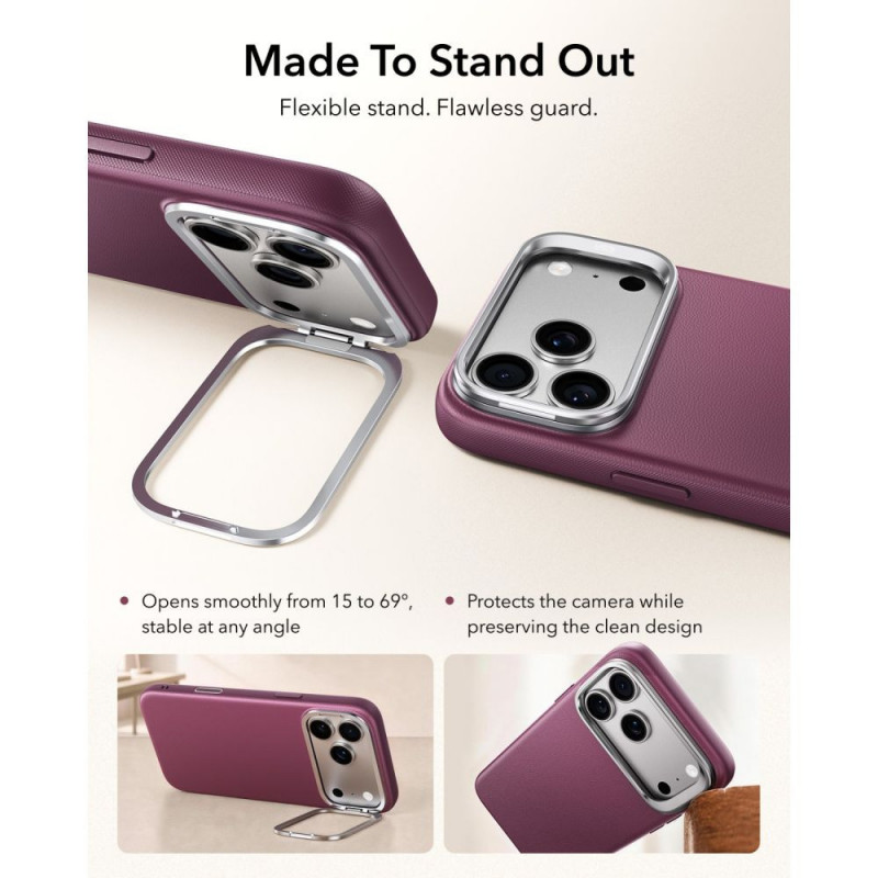 Capa ESR Leather Kickstand MagSafe para Apple iPhone 17 Pro / 18 Pro, Deep Burgundy
