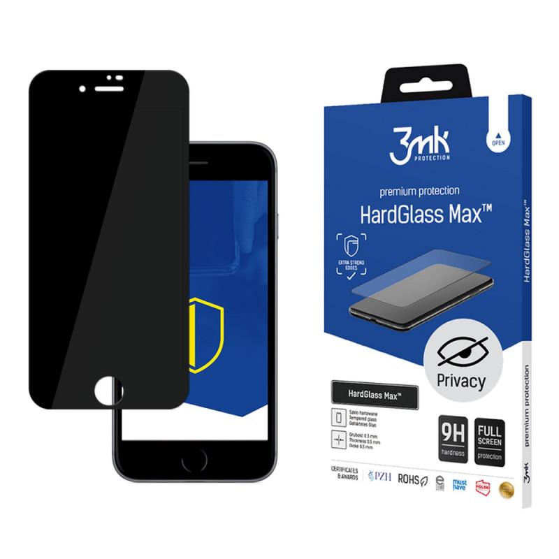 Película de vidro temperado 3MK HardGlass Max Privacy para Apple iPhone 8, preto
