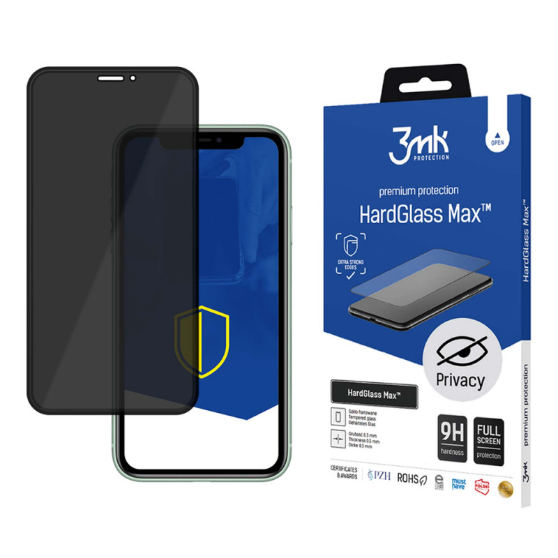 Película de vidro temperado 3MK HardGlass Max Privacy para Apple iPhone 11 Pro Max, preto