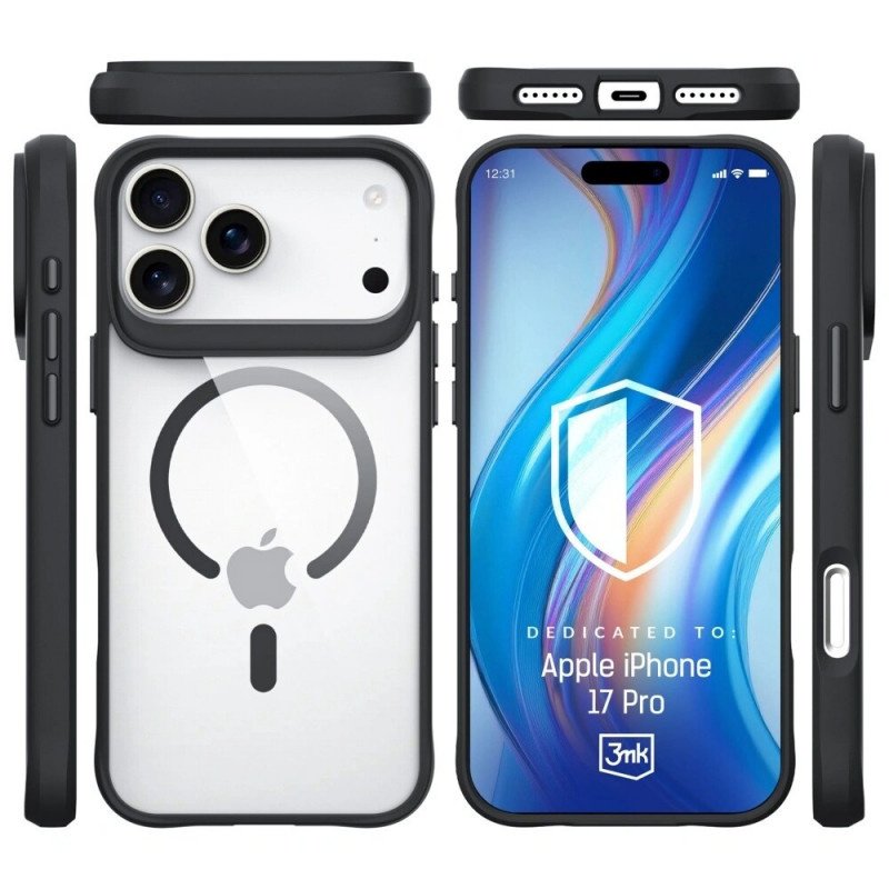Capa 3MK Satin Armor MagCase para Apple iPhone 17 Pro, preto transparente