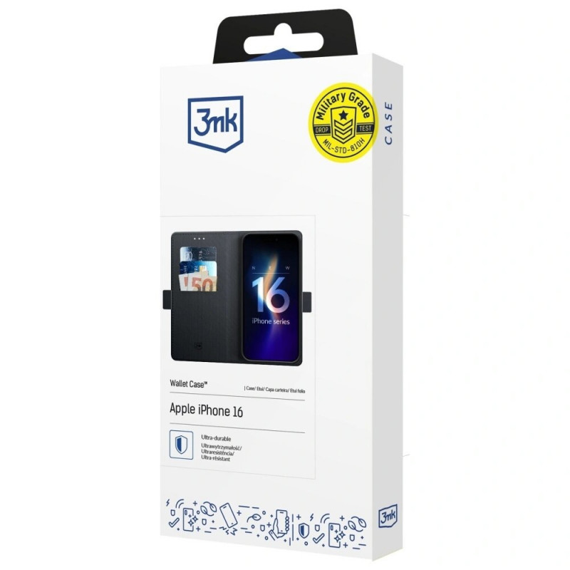 Capa com carteira 3MK para Apple iPhone 17, preta