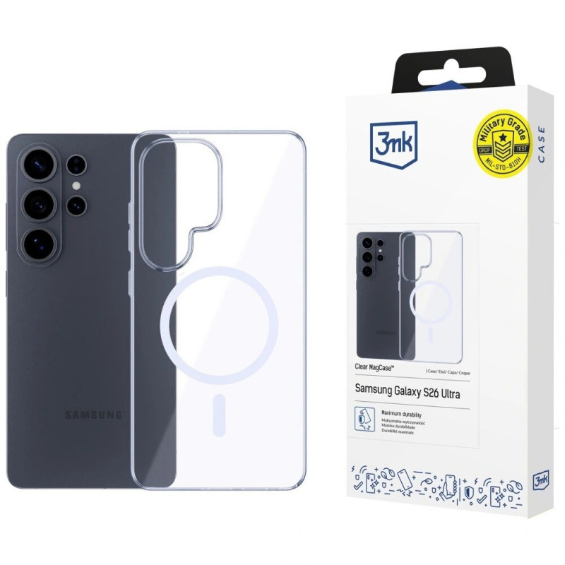 Capa protetora 3mk Clear MagCase Samsung Galaxy S26 Ultra, transparente