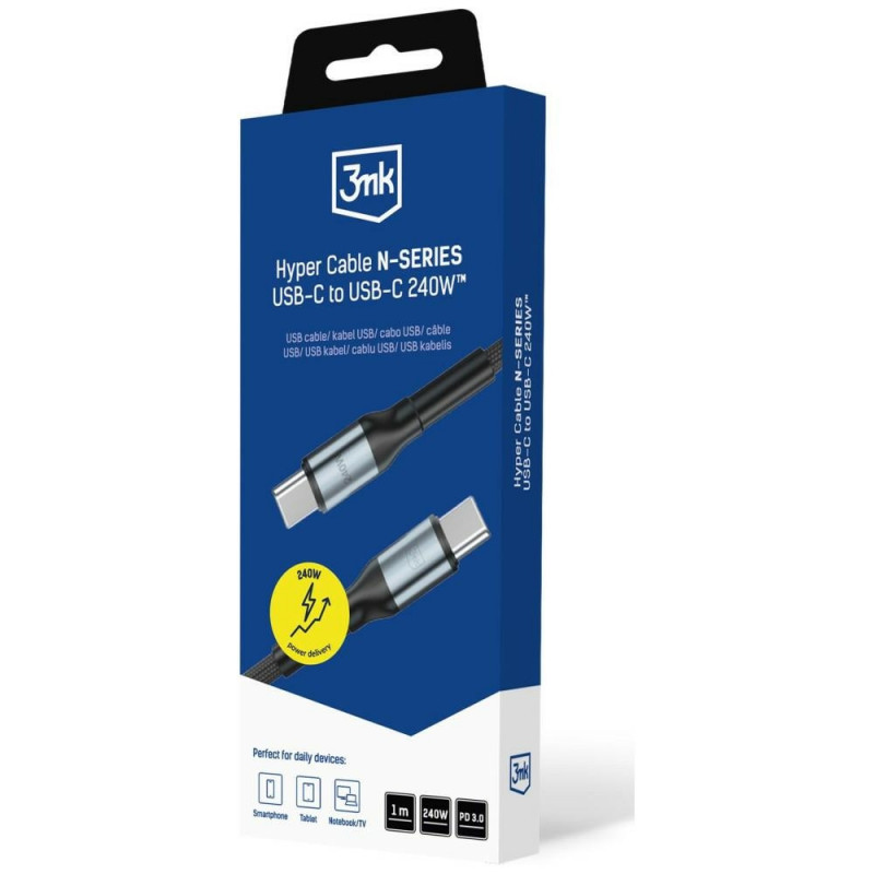 Cabo 3MK Hyper Cable N-SERIES USB-C para USB-C, 1 m, 240 W, preto