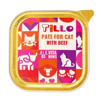 TILLO Comida húmida para gatos Pate Beef, 100 g