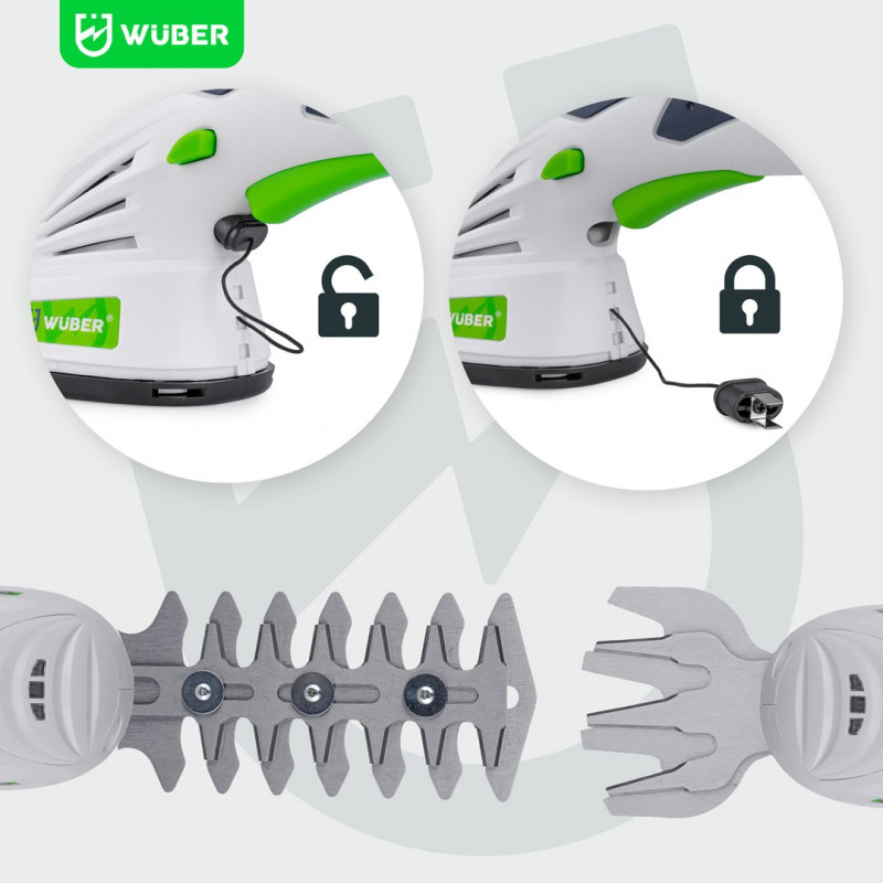 Wuber W23320 Corta-sebes e aparador de relva sem fios 2-em-1, 7,2 V, corte de 120 mm, USB-C