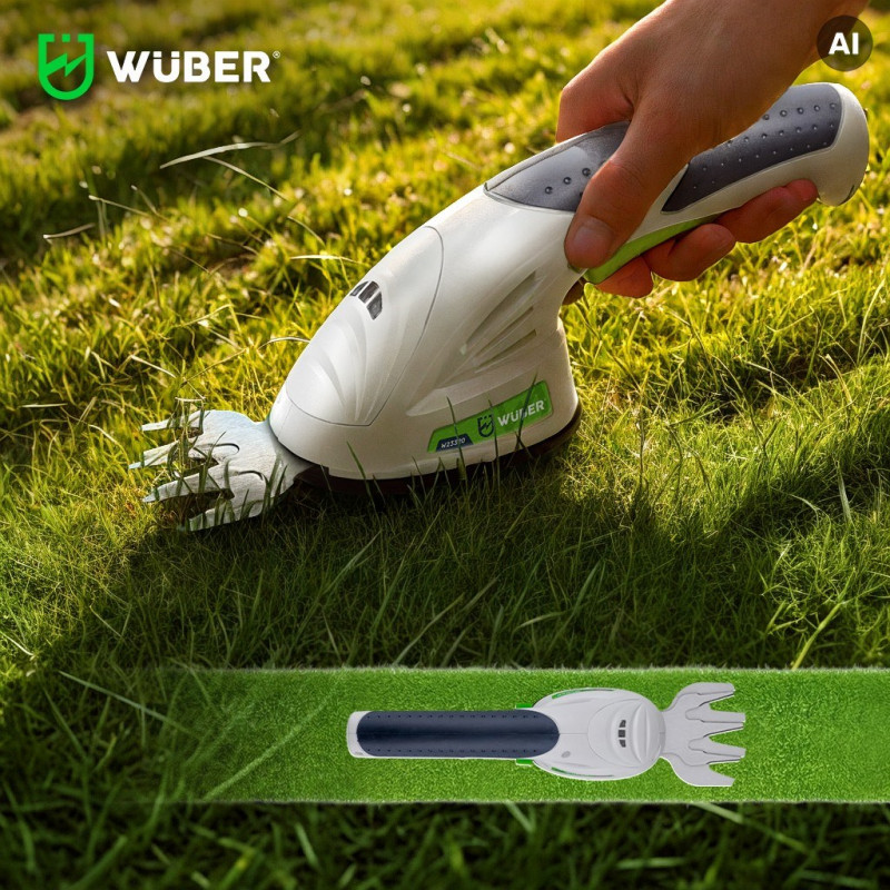 Wuber W23320 Corta-sebes e aparador de relva sem fios 2-em-1, 7,2 V, corte de 120 mm, USB-C