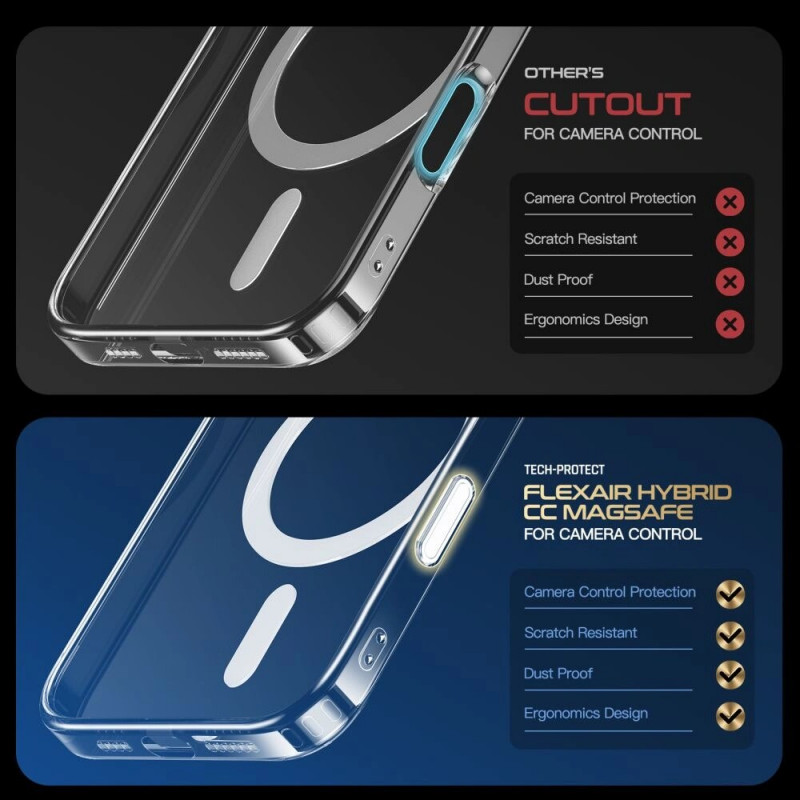 Capa Tech-Protect Flexair Hybrid CC MagSafe para Apple iPhone 16, Transparente