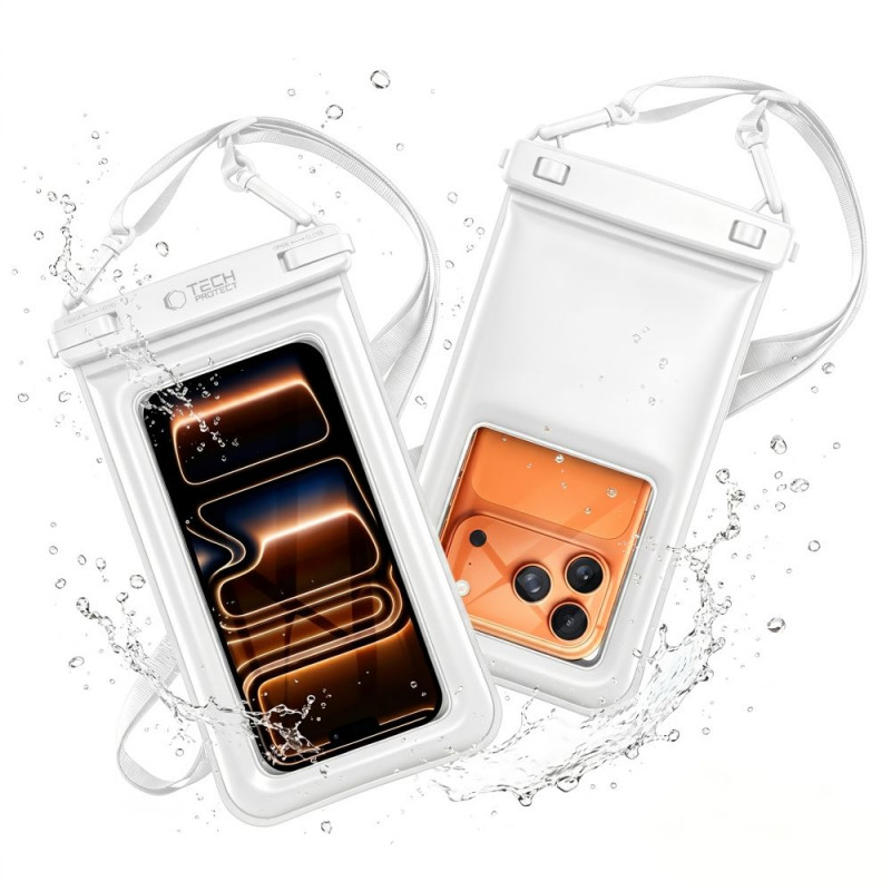 Tech-Protect UWC7 Capa flutuante impermeável universal para smartphones até 6,9 polegadas, branca