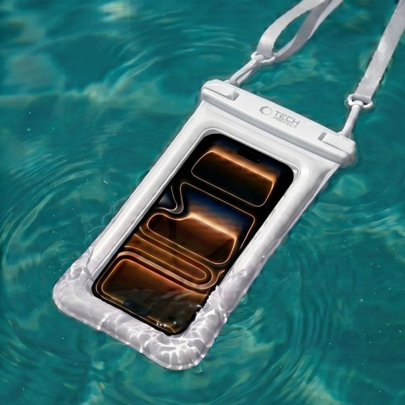 Tech-Protect UWC7 Capa flutuante impermeável universal para smartphones até 6,9 polegadas, branca