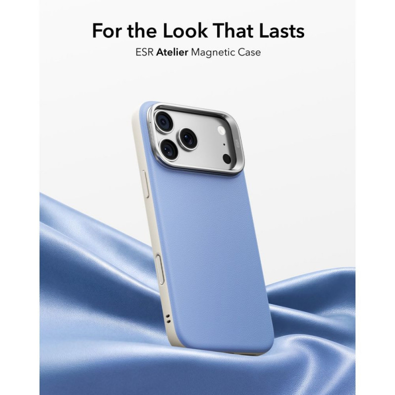 Capa ESR Leather Kickstand MagSafe para Apple iPhone 17 Pro Max / 18 Pro Max, azul-claro