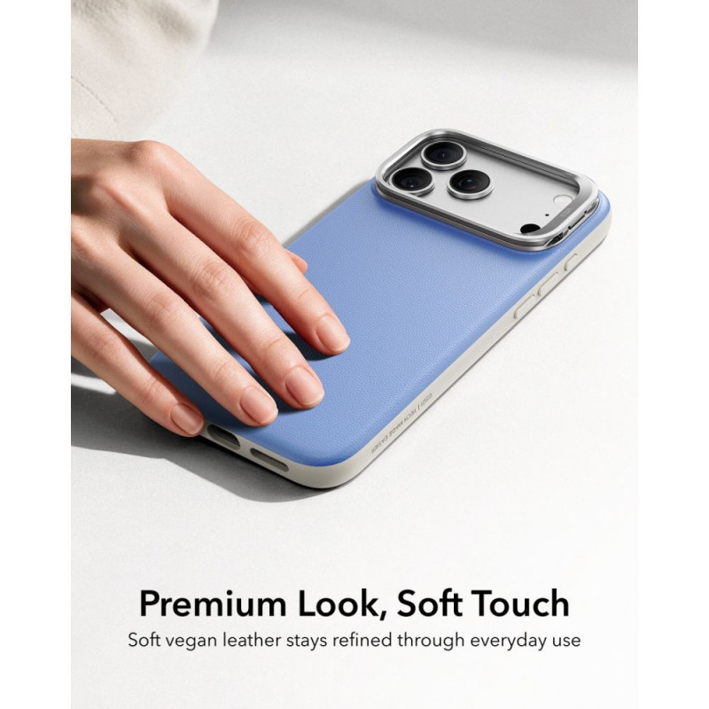 Capa ESR Leather Kickstand MagSafe para Apple iPhone 17 Pro Max / 18 Pro Max, azul-claro