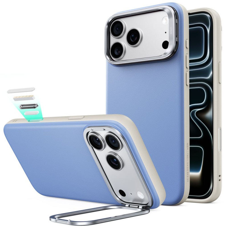Capa ESR Leather Kickstand MagSafe para Apple iPhone 17 Pro / 18 Pro, azul-claro