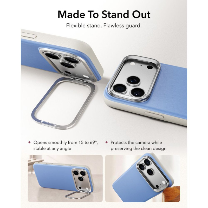 Capa ESR Leather Kickstand MagSafe para Apple iPhone 17 Pro / 18 Pro, azul-claro