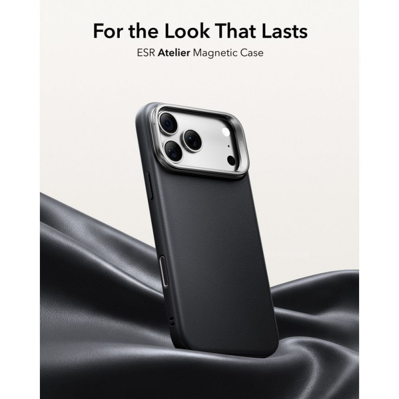 Capa ESR Leather Kickstand MagSafe para Apple iPhone 17 Pro Max / 18 Pro Max, preta