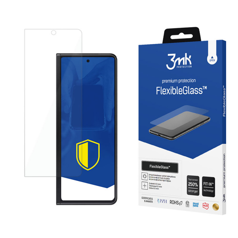Protetor de ecrã de vidro híbrido 3MK FlexibleGlass para Samsung Galaxy Z Fold 3 5G (frente)
