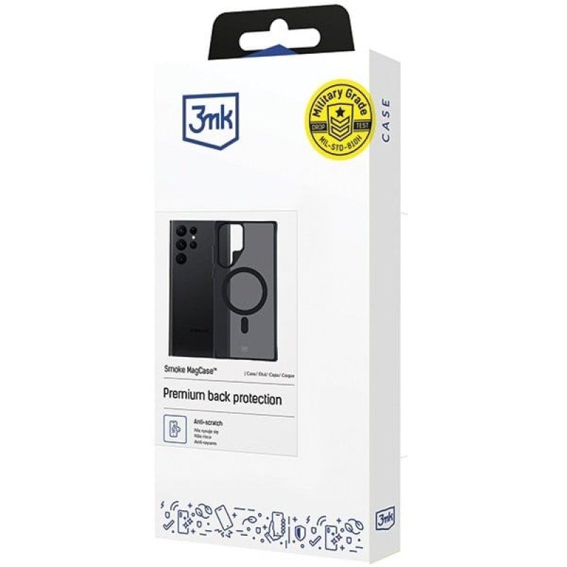 3MK Smoke MagCase com MagSafe para Samsung Galaxy S22 Ultra 5G, Semitransparente