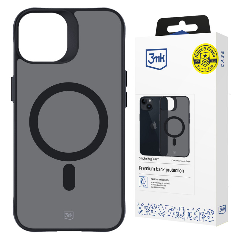 3MK Smoke MagCase com MagSafe para Apple iPhone 15, Semitransparente