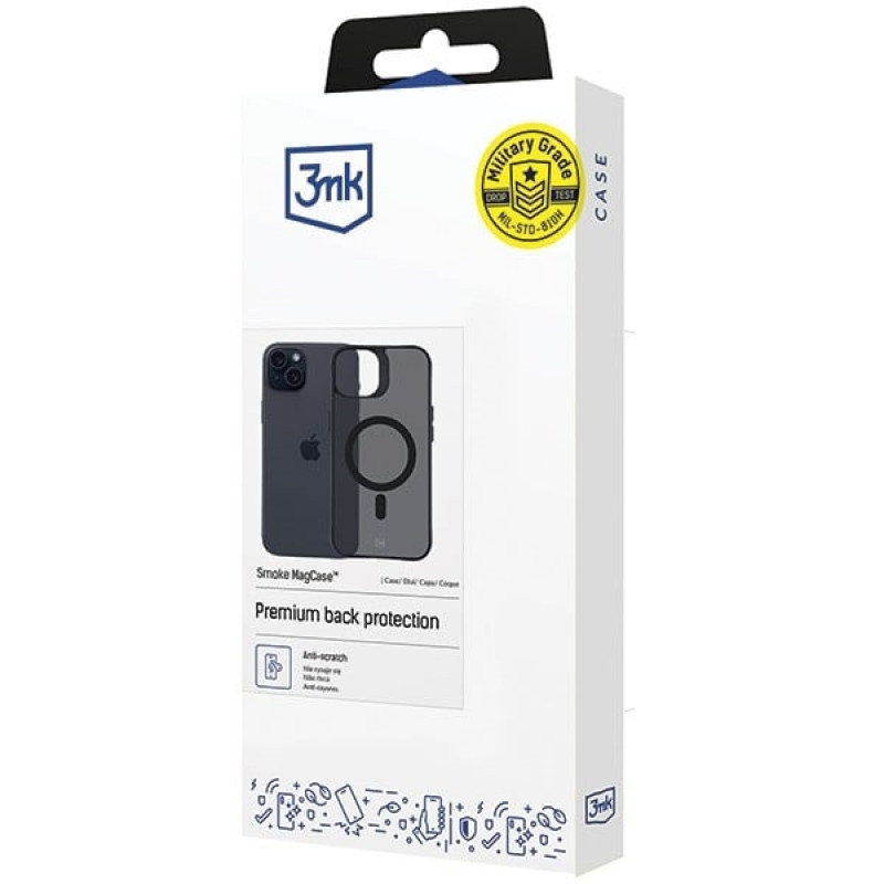 3MK Smoke MagCase com MagSafe para Apple iPhone 15, Semitransparente