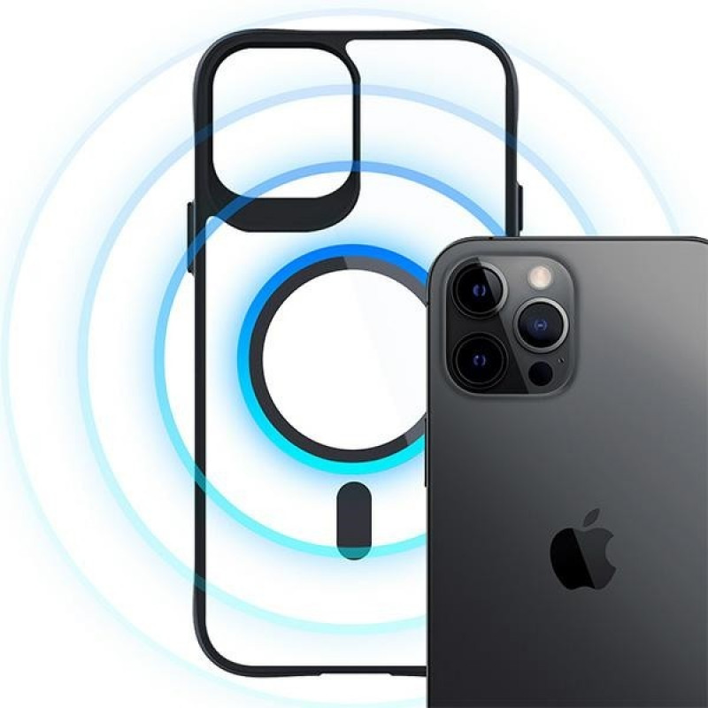 3MK Satin Armor MagCase com MagSafe para Apple iPhone 12 Pro Max, transparente com moldura preta