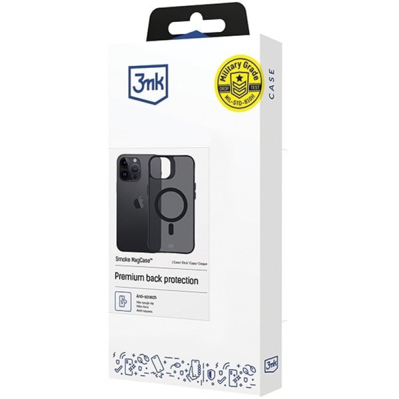 3MK Smoke MagCase com MagSafe para Apple iPhone 14 Pro, Semitransparente