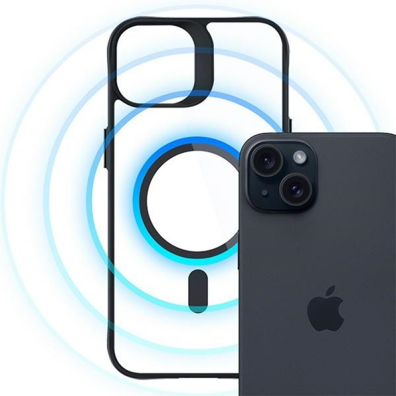 3MK Satin Armor MagCase com MagSafe para Apple iPhone 15 Plus, transparente com moldura preta (156080-0)