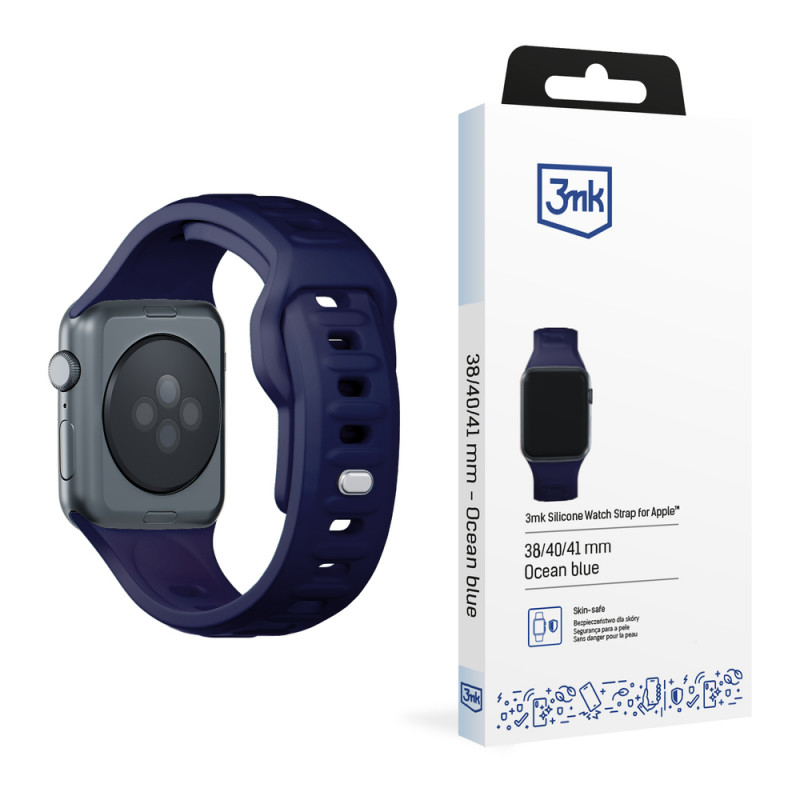 Pulseira de silicone 3mk para Apple Watch 38/40/41 mm, azul oceano