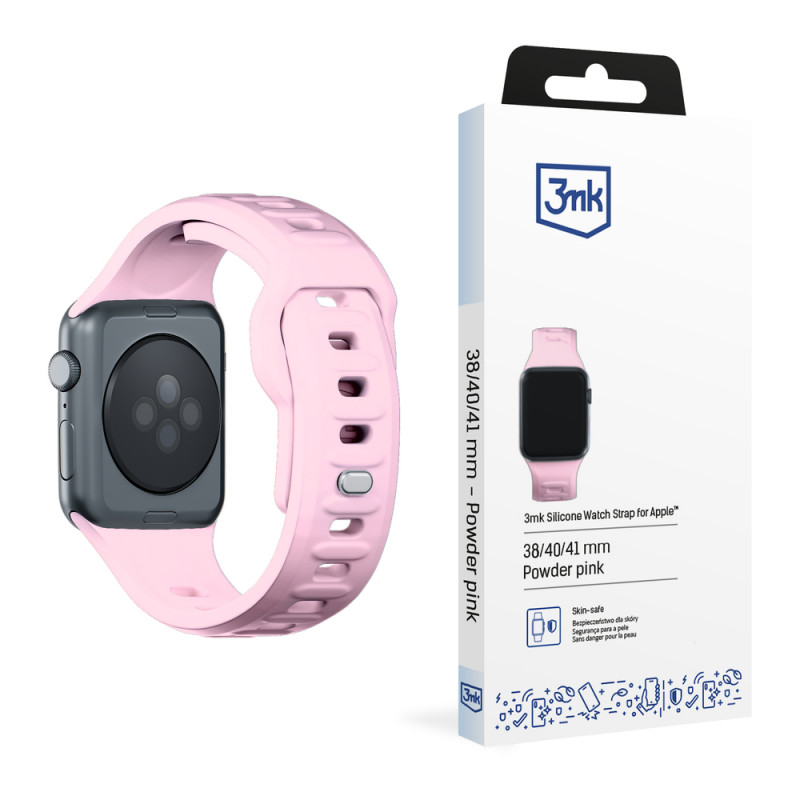 Pulseira de silicone 3mk para Apple Watch 38/40/41 mm, rosa em pó