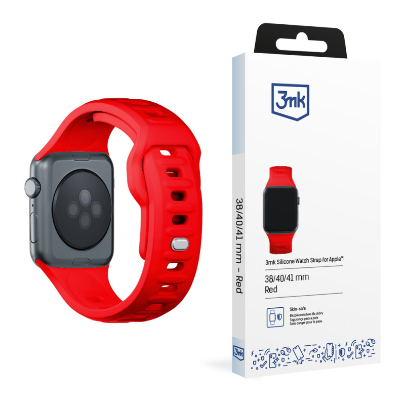 Pulseira de silicone 3mk para Apple Watch 38/40/41 mm, vermelha