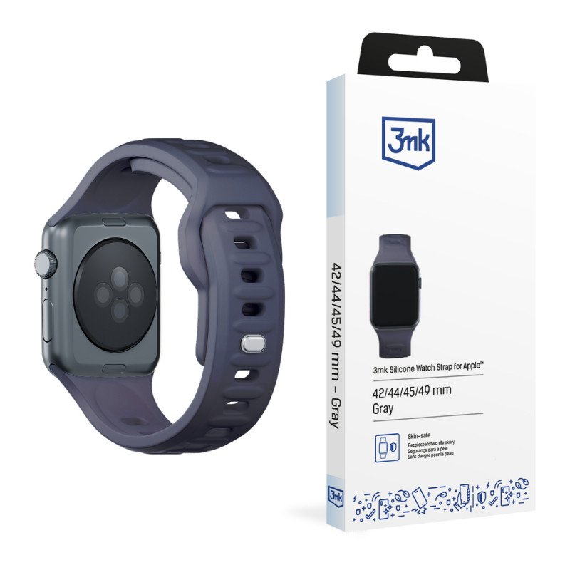 Pulseira de silicone 3mk para Apple Watch 42/44/45/49 mm, cinzenta
