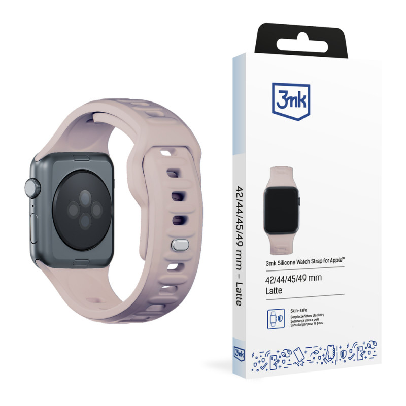 Pulseira de silicone 3mk para Apple Watch 42/44/45/49 mm, rosa-bege / latte